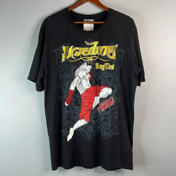 MARTIAL ARTS Born To Be Muay Thai Mens Black Graphic Crewneck T-Shirt Gold XXL - Picture 11 of 11